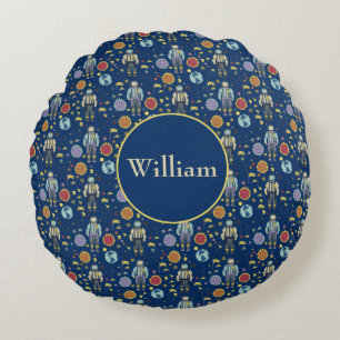 Personalisierter Astrounaut Space Man farbenfroh Rundes Kissen