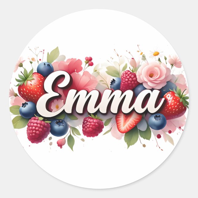 Personalisierter Aufkleber "Emma Berry Floral Desi (Vorderseite)
