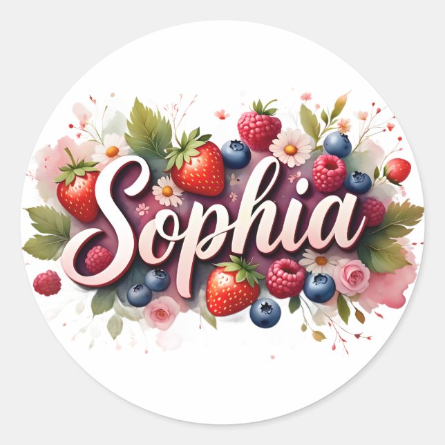 Personalisierter Aufkleber "Sophia" Berry Floral D (Vorderseite)