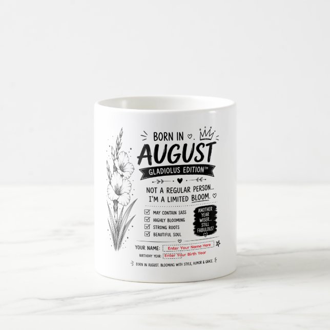 Personalisierter August Gladiolen Geburtstagsbeche Kaffeetasse (Mittel)