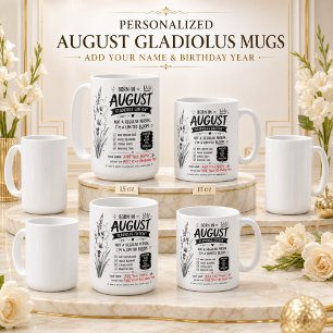 Personalisierter August Gladiolen Geburtstagsbeche Kaffeetasse