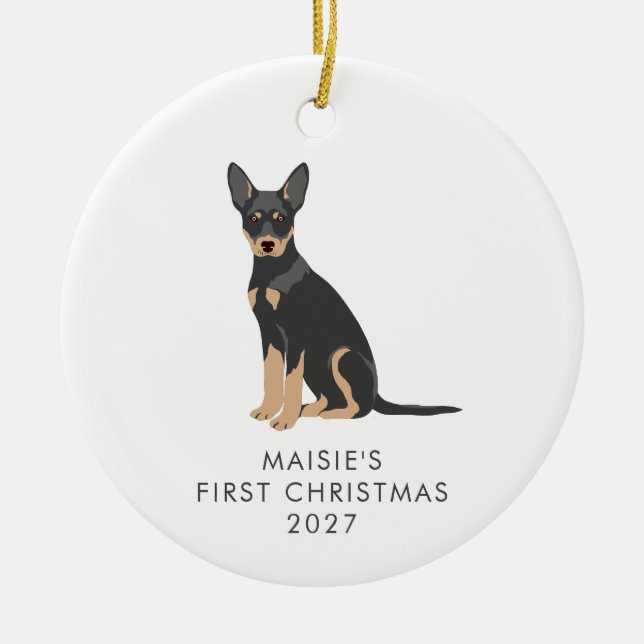 Personalisierter australischer Kelpie Dog Erste We Keramik Ornament (Vorne)