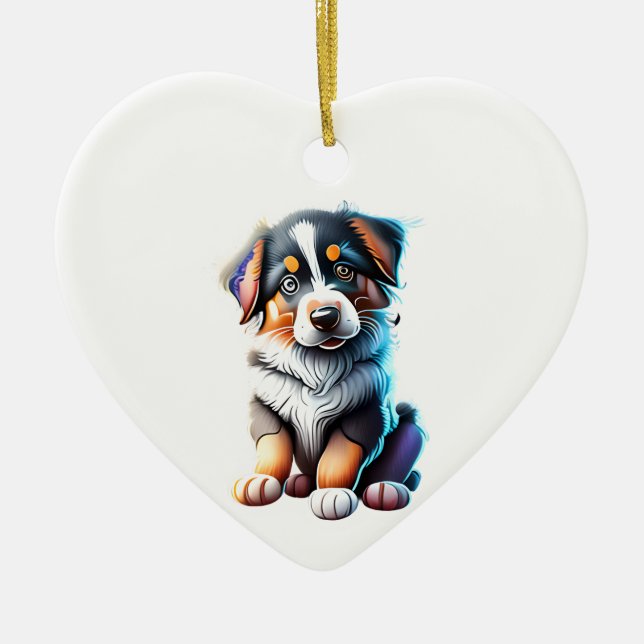 Personalisierter Australischer Schäferpuppy Keramik Ornament (Vorne)
