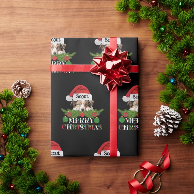 Personalisierter australischer Shepherd Frohe Weih Geschenkpapier (Feiertagsgeschenk)