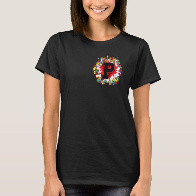 Personalisierter Autismus-Bewusstseins-Initial P B T-Shirt (Vorderseite)