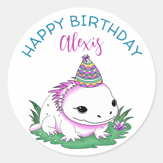 Personalisierter Axolotl Themed Girl's Geburtstag Runder Aufkleber (Vorderseite)