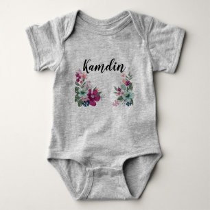 Personalisierter Baby Body Anzug Tropische Blume a Strampler