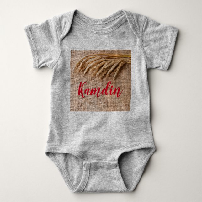 Personalisierter Baby Body Anzug Weizen auf Burlap Baby Strampler (Vorderseite)