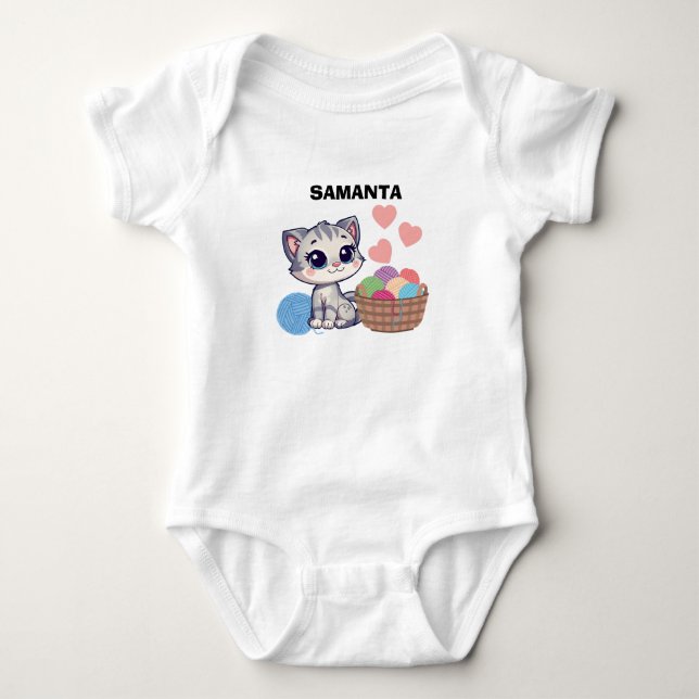 Personalisierter Baby-Body Kitten und Wolle Baby Strampler (Vorderseite)