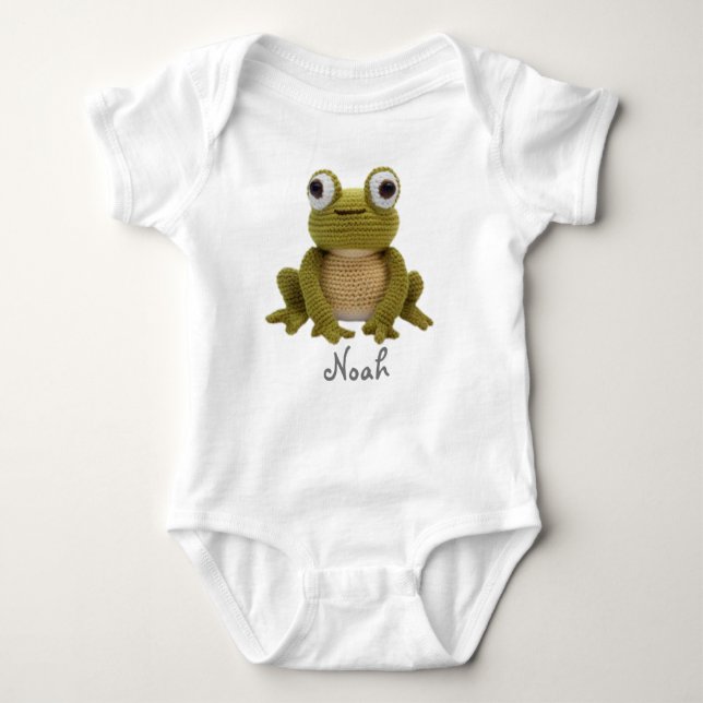 Personalisierter Baby Bodysuit Crochet Frog Baby Strampler (Vorderseite)