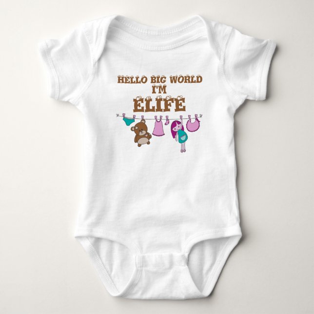 Personalisierter Baby Bodysuit "Hello BIG World" Strampler (Vorderseite)