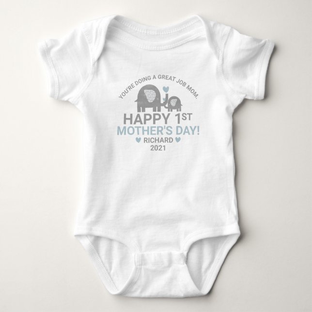 Personalisierter Baby Boy First Mother's Day Eleph Strampler (Vorderseite)