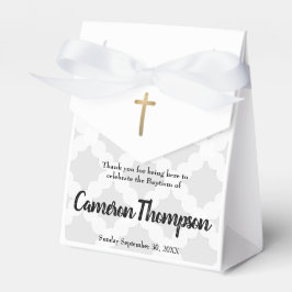 Personalisierter Baby Boy Taufe Graues Gold Cross Geschenkschachtel