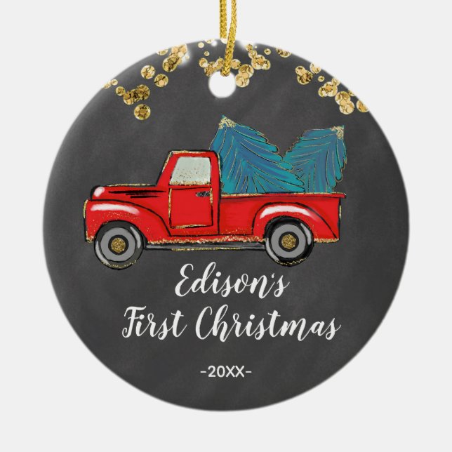 Personalisierter Baby Boy's erste Weihnacht Keramik Ornament (Vorne)