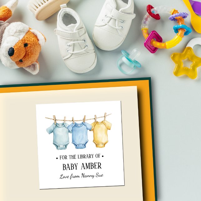 Personalisierter Baby-Bunting-Weste-Bookplate-Aufk Quadratischer Aufkleber (Von Creator hochgeladen)