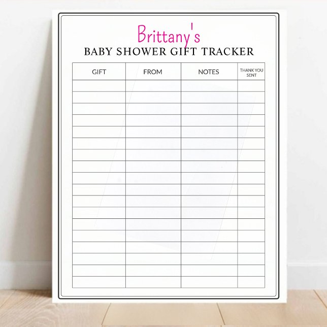Personalisierter Baby Duschgeschenkträger (Personalized Baby Shower Gift Log Tracker)