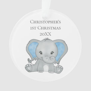 Personalisierter Baby-Elefant Blau Baby 1. Weihnac Ornament