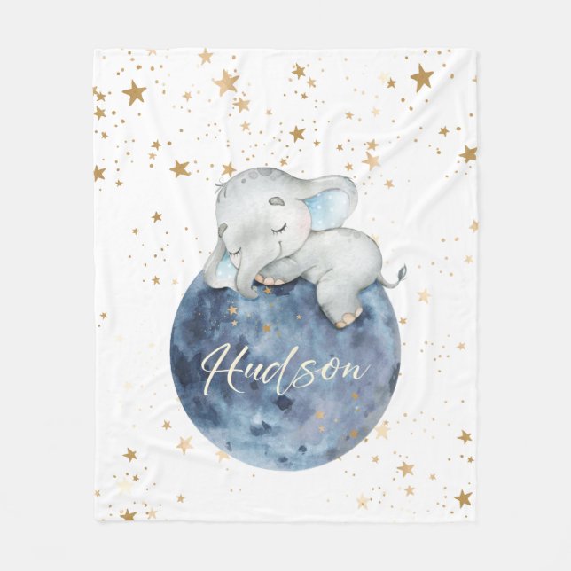 Personalisierter Baby Elephant auf dem Mond | 50 x Fleecedecke (Vorderseite)