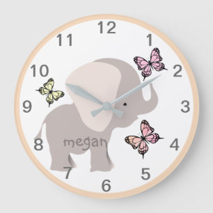 Personalisierter Baby Elephant Butterfly Wall Cloc Große Wanduhr