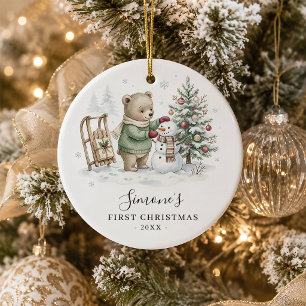 Personalisierter Baby-Erstweihnachts-Waldbär Keramik Ornament