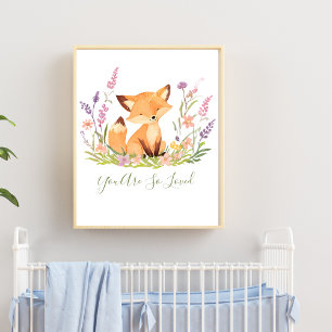 Personalisierter Baby Fox Wildblumen Kinderzimmer Poster