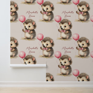 Personalisierter Baby-Igel-Rosa-Ballon Tapete