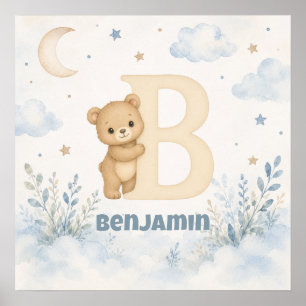 Personalisierter Baby-Junge-Bär-Buchstabe B Poster