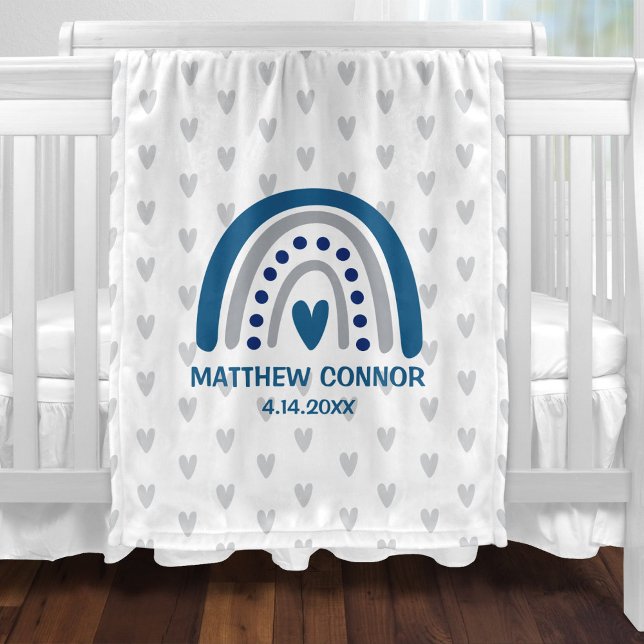 Personalisierter Baby-Junge Regenbogen und Herzen Fleecedecke (Von Creator hochgeladen)