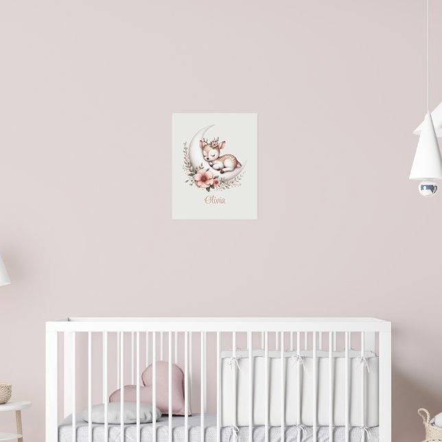 Personalisierter Baby Mädchen Hirsch Poster (Kinderzimmer 2)