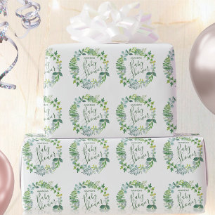 Personalisierter Baby Shower Grünkrone mit Namen Geschenkpapier