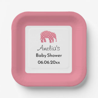 Personalisierter Baby Shower 'Hübscher Rosa Elefan Pappteller