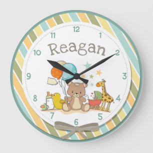 Personalisierter Baby Teddy Bear Giraffe Gummi Duc Große Wanduhr