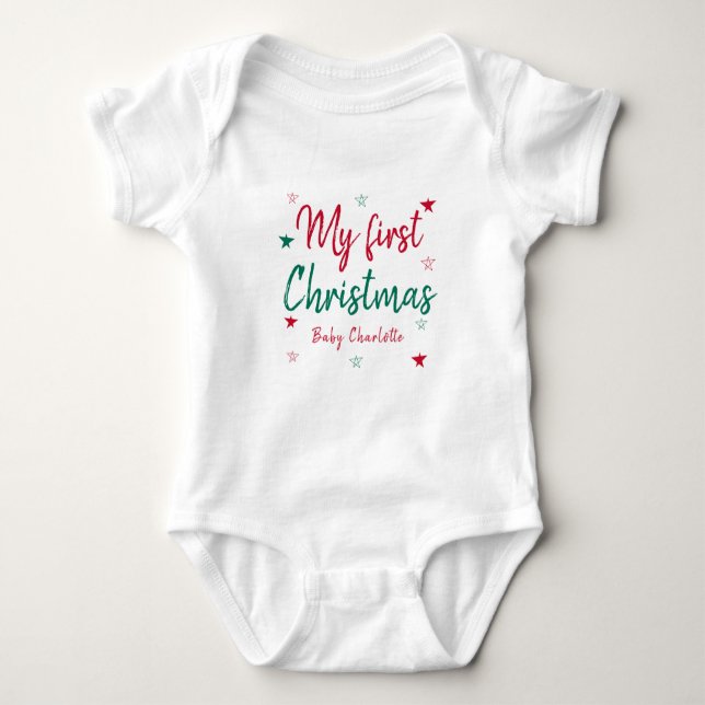 Personalisierter Babyanzug Name 1. Weihnachtsfeier Baby Strampler (Vorderseite)
