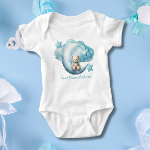 Personalisierter Babybär Mond Stern Wolke Blau Jun Baby Strampler