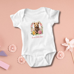 Personalisierter Babybär Rosa Gelbe Blumen Geschen Baby Strampler
