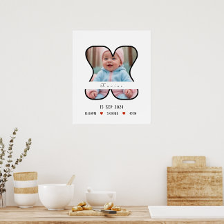 Personalisierter Babybrief X mit Grenzposter Poster