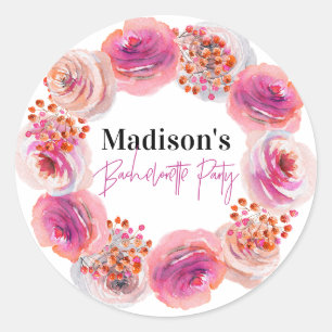 Personalisierter Bachelorette Pink Floral Runder Aufkleber