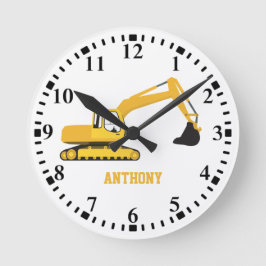 Personalisierter Baggerbauwagen Runde Wanduhr