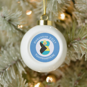 Personalisierter bahamischer Engel Hanukkah Blond Keramik Kugel-Ornament