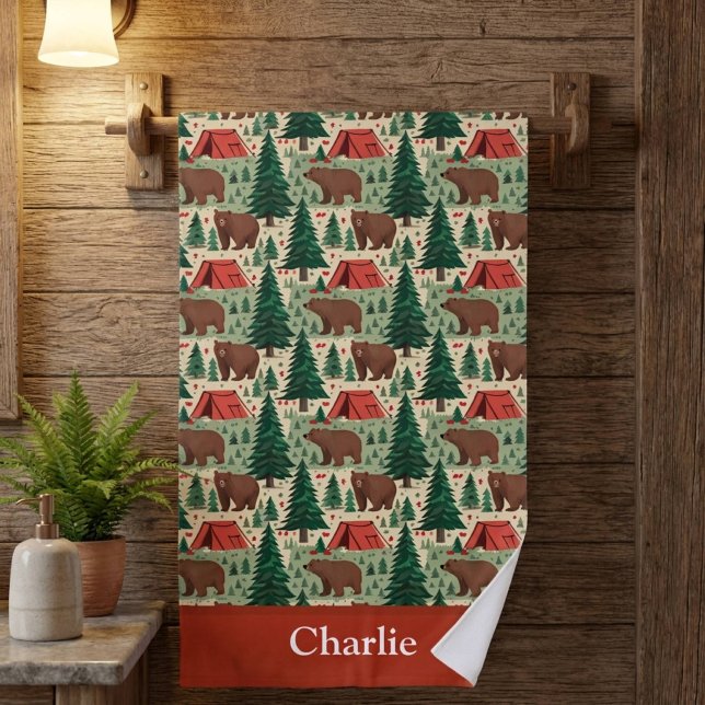 Personalisierter Bär Camping Kinder Badehandtuch (Von Creator hochgeladen)