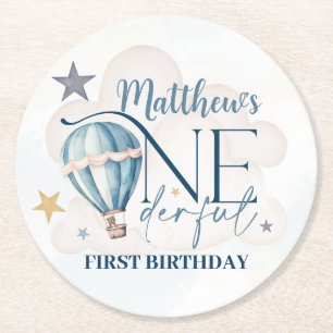 Personalisierter Bär in einem Ballon Papier-Unters Runder Pappuntersetzer