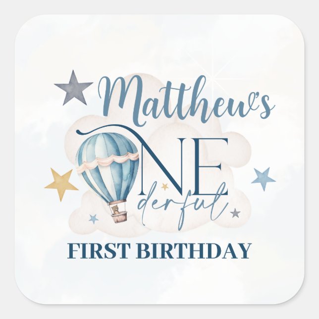 Personalisierter Bär in einem Ballon Square Sticke Quadratischer Aufkleber (Vorderseite)