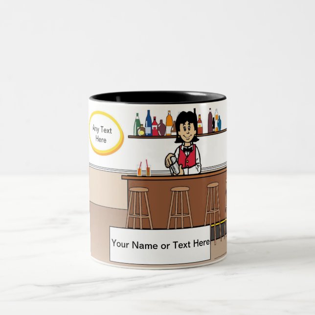 PERSONALISIERTER BARKEEPER - CARTOON ZWEIFARBIGE TASSE (Mittel)