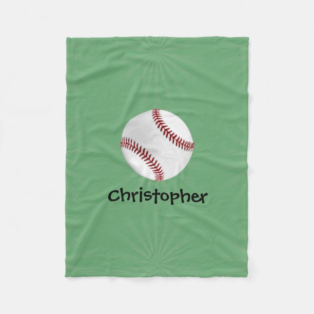 Personalisierter Baseball auf Green Kids Boys Fleecedecke (Vorderseite)