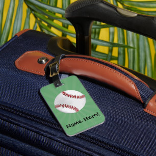Personalisierter Baseball auf Green Kids Boys Gepäckanhänger