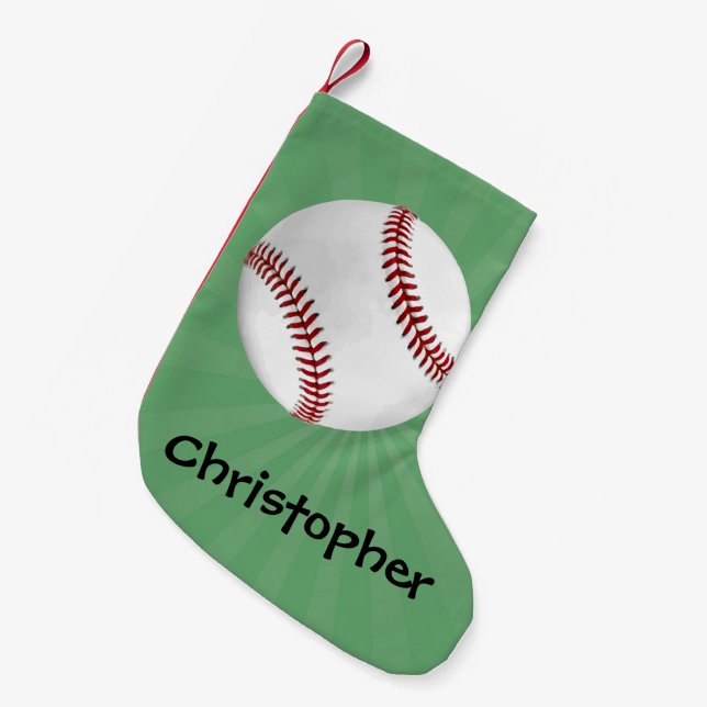 Personalisierter Baseball auf Green Kids Boys Kleiner Weihnachtsstrumpf (Vorderansicht (hängend))