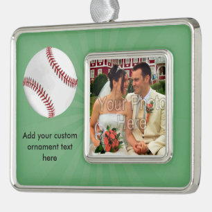 Personalisierter Baseball auf Grün scherzt Jungen Rahmen-Ornament Silber