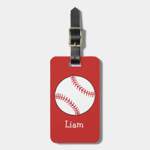 Personalisierter Baseball auf Rot scherzt Jungen Gepäckanhänger