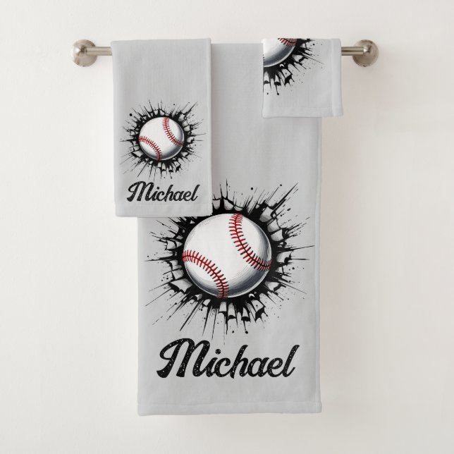 Personalisierter Baseball-Ball bricht durch die Ma Badhandtuch Set (Insitu)