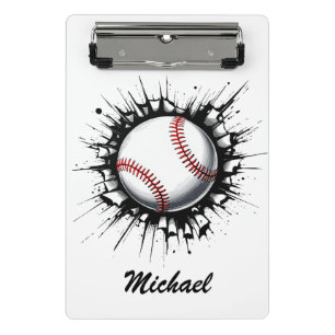 Personalisierter Baseball-Ball bricht durch die Ma Mini Klemmbrett